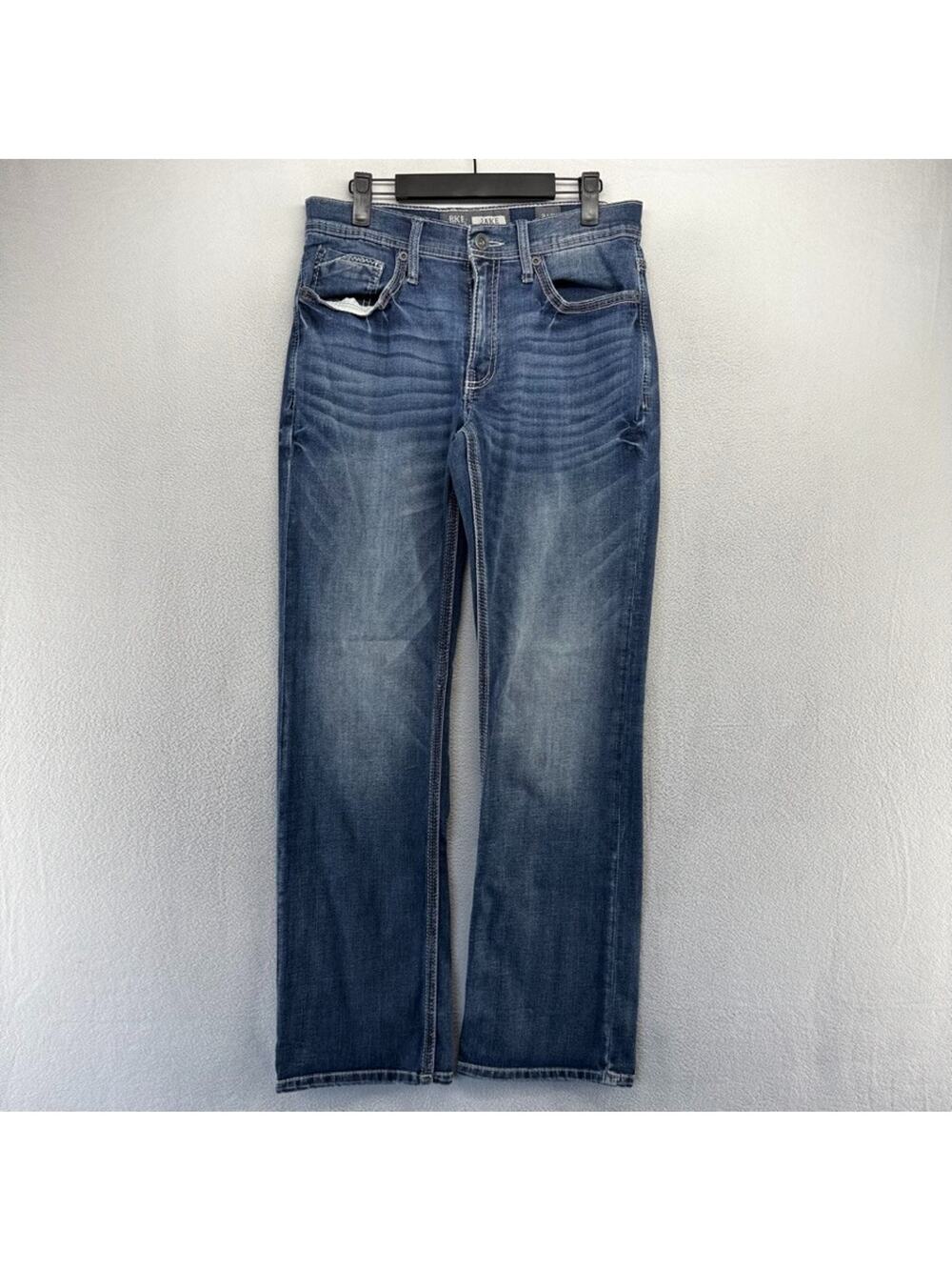 Buckle BKE Jeans Men's 31 Blue Bootleg bootcut Whisker Boot White Stitching y2k